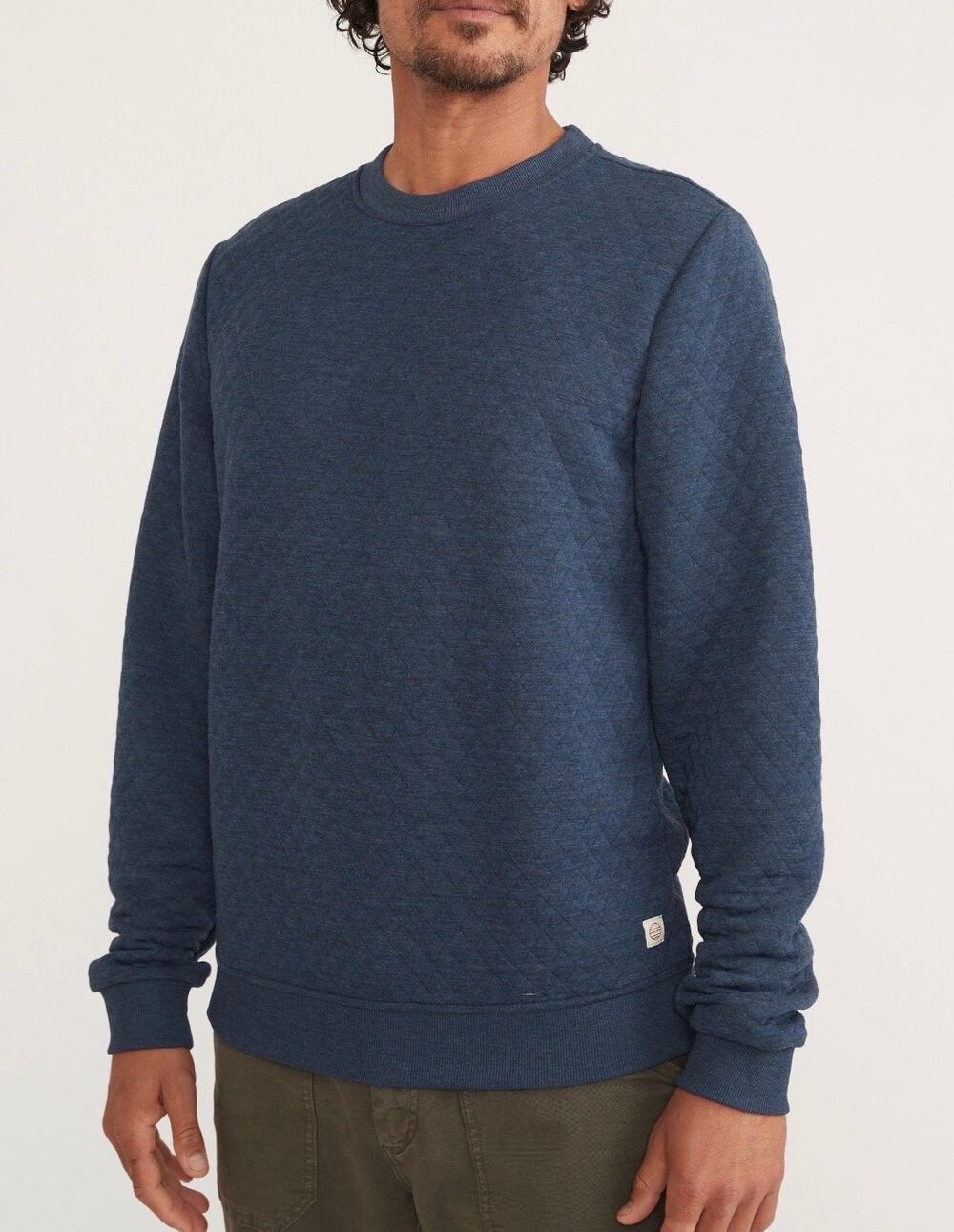 Marine Layer Corbet Quilted Crewneck Pullover Sweatshirt Navy Large